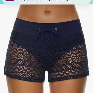 Women's Swim Shorts Lace Hollow Swimsuit Bottoms Mid Rise Board Shorts 2XL